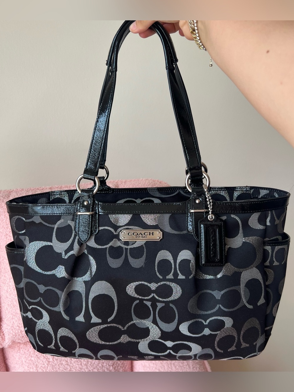 Coach Gallery Optic Signature Metallic Tote